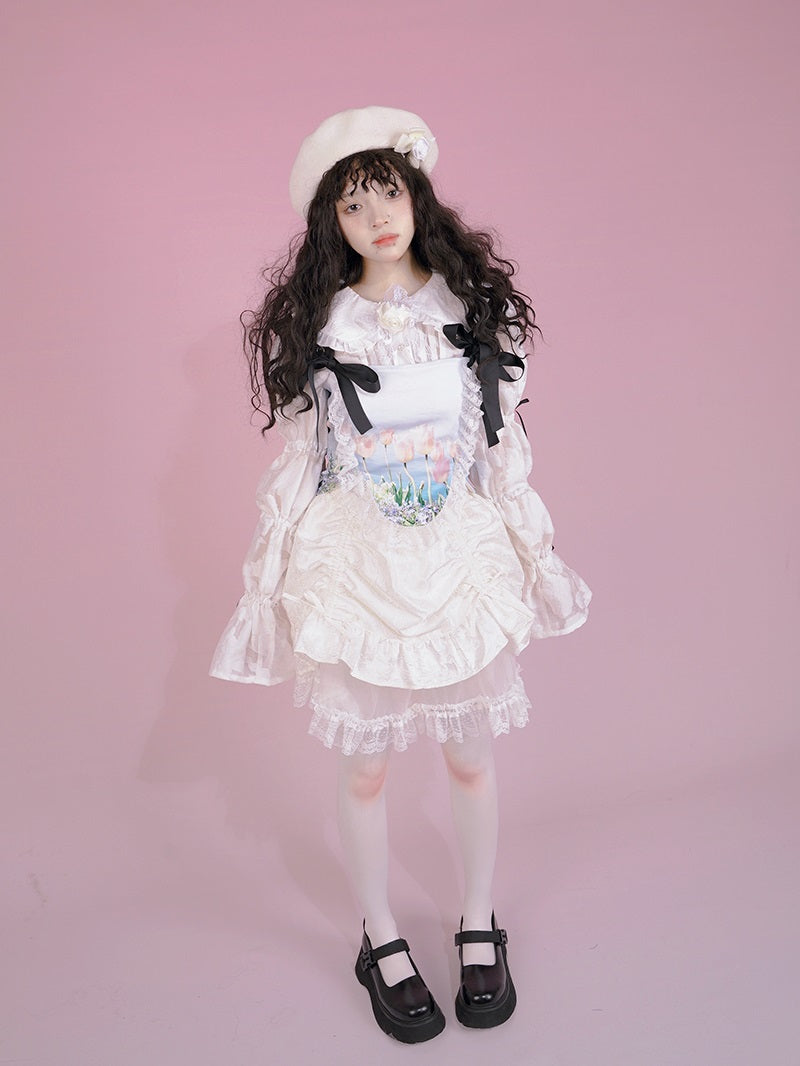 Gothic Lace Frill Ribbon Lace-up Bear Tulip Bustier