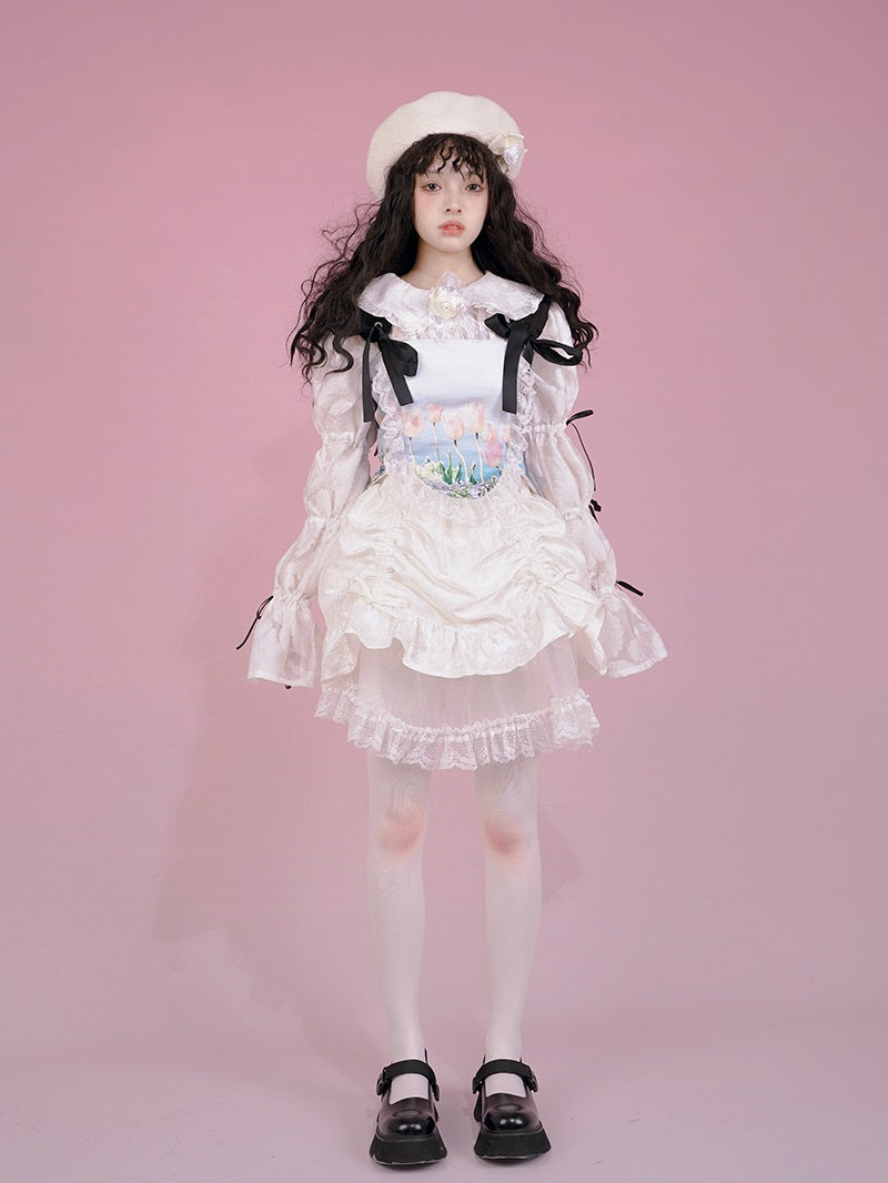 Gothic Lace Frill Ribbon Lace-up Bear Tulip Bustier