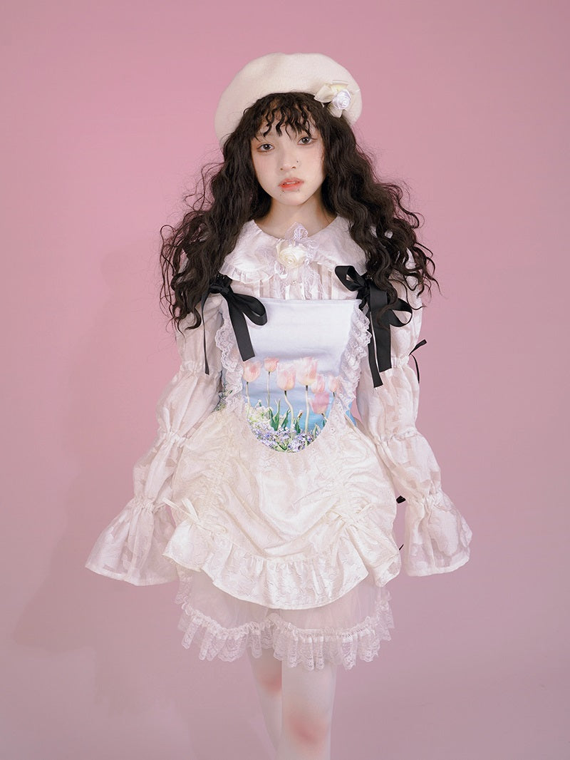 Gothic Lace Frill Ribbon Lace-up Bear Tulip Bustier