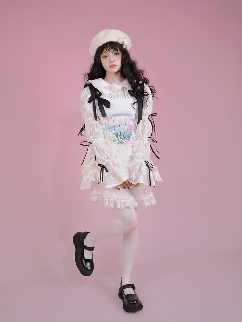 Gothic Lace Frill Ribbon Lace-up Bear Tulip Bustier