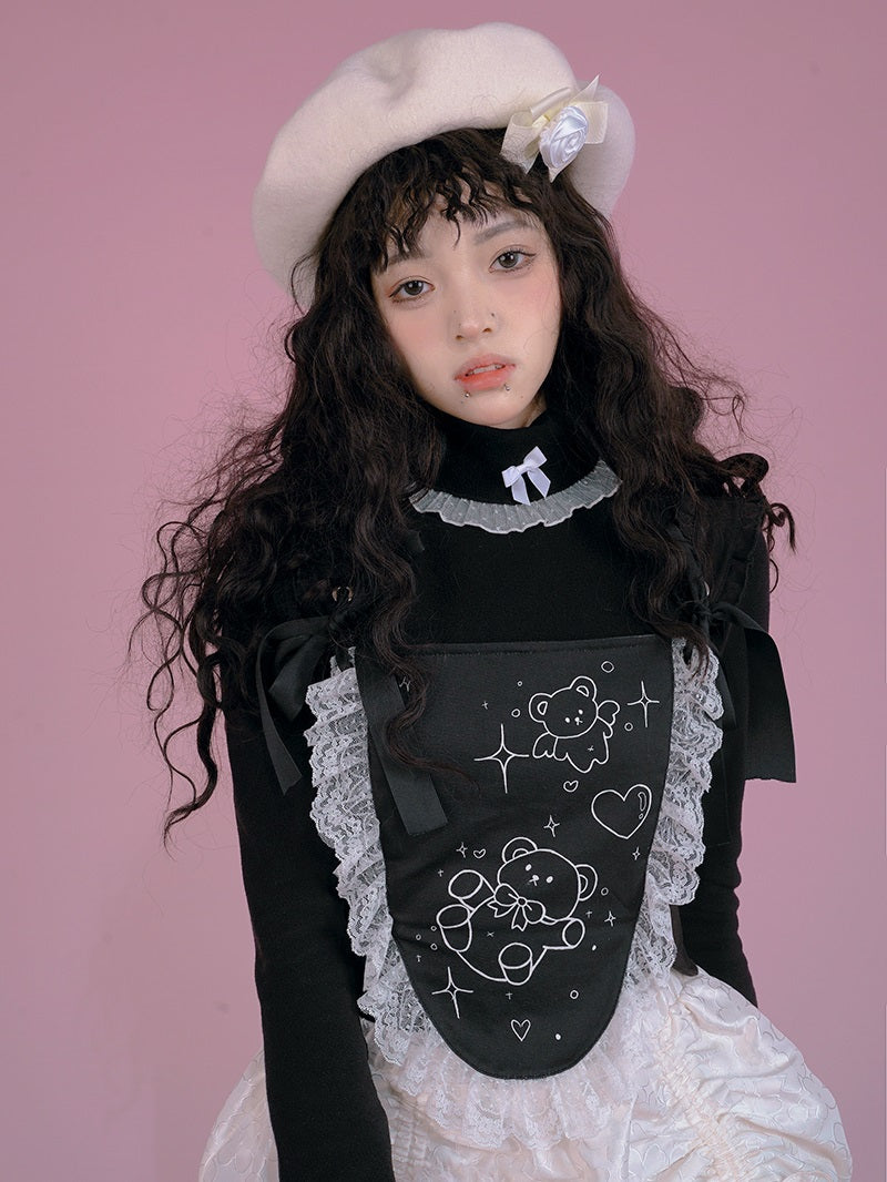 Gothic Lace Frill Ribbon Lace-up Bear Tulip Bustier