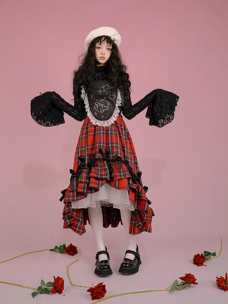 Gothic Lace Frill Ribbon Lace-up Bear Tulip Bustier