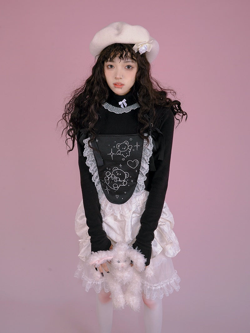 Gothic Lace Frill Ribbon Lace-up Bear Tulip Bustier