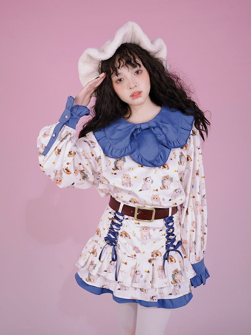 Gothic Frill-Collar Cat Cute Pop Blouse