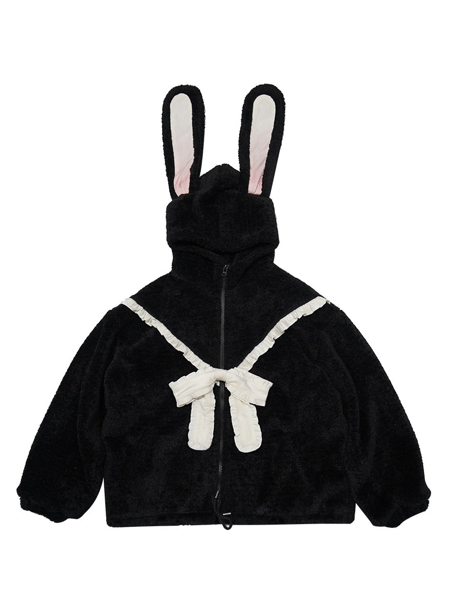 Gothic Lolita Rabbit-ear Ribbon Frill Boa Parka