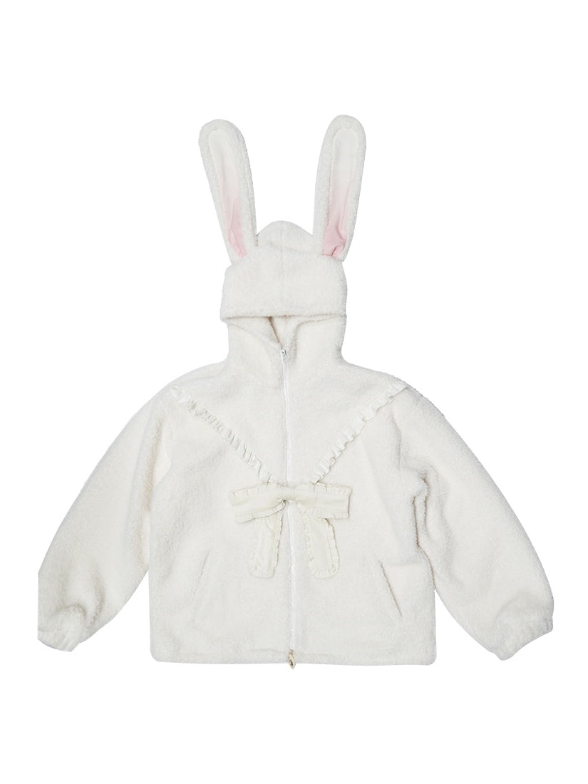 Gothic Lolita Rabbit-ear Ribbon Frill Boa Parka