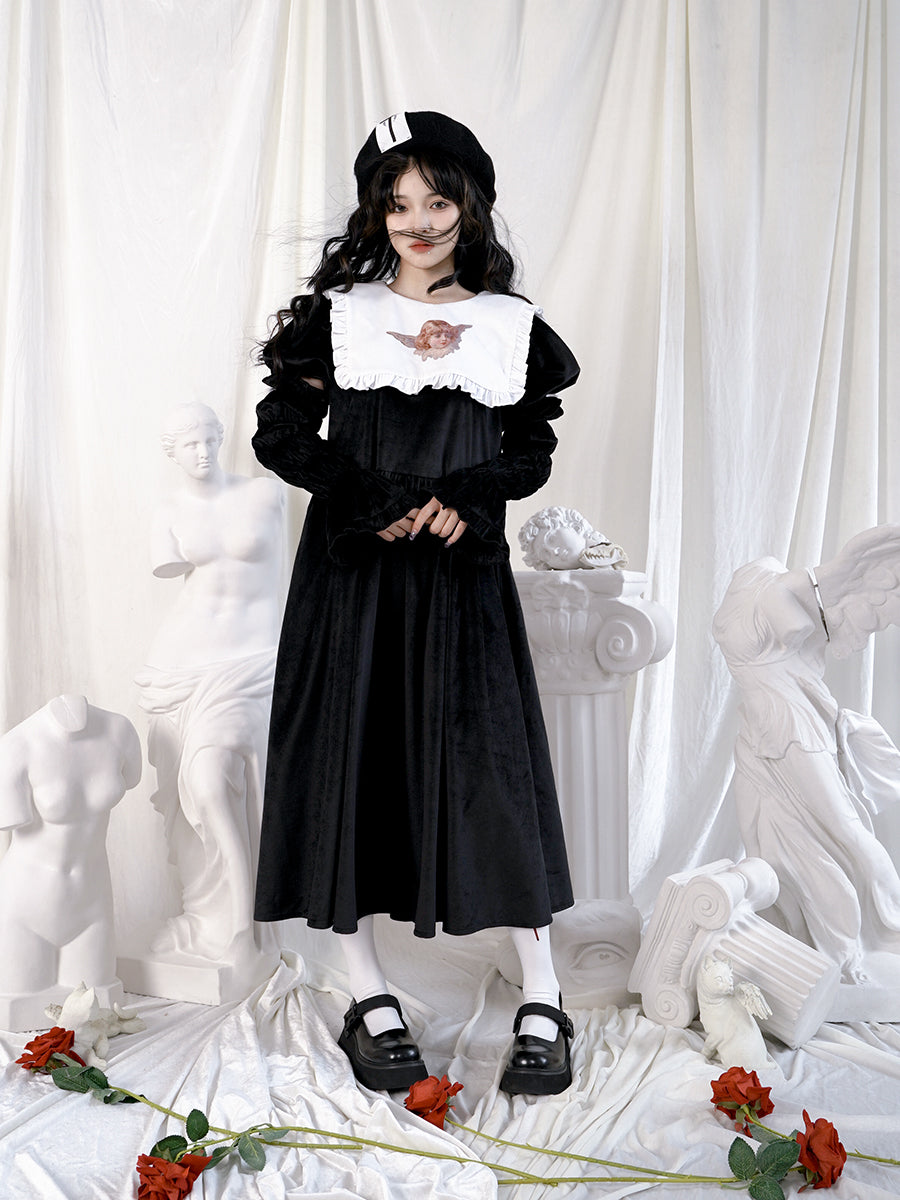 Arm-cover Gothic Frill Retro Flare One-piece