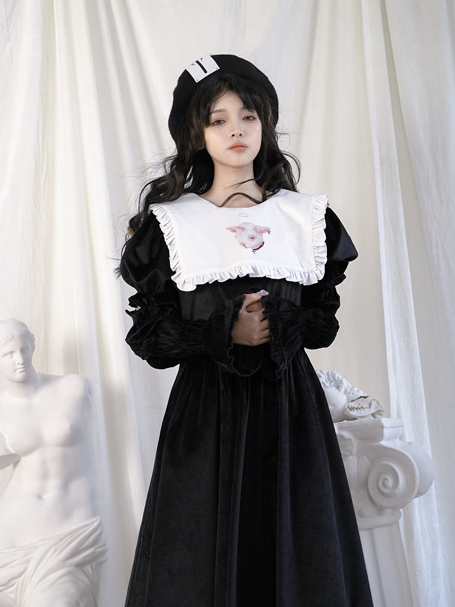 Arm-cover Gothic Frill Retro Flare One-piece
