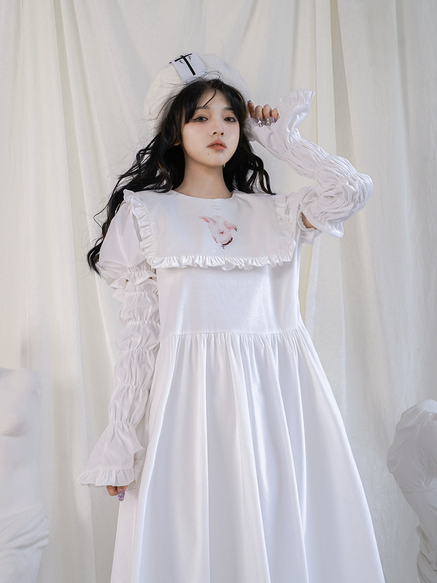 Arm-cover Gothic Frill Retro Flare One-piece