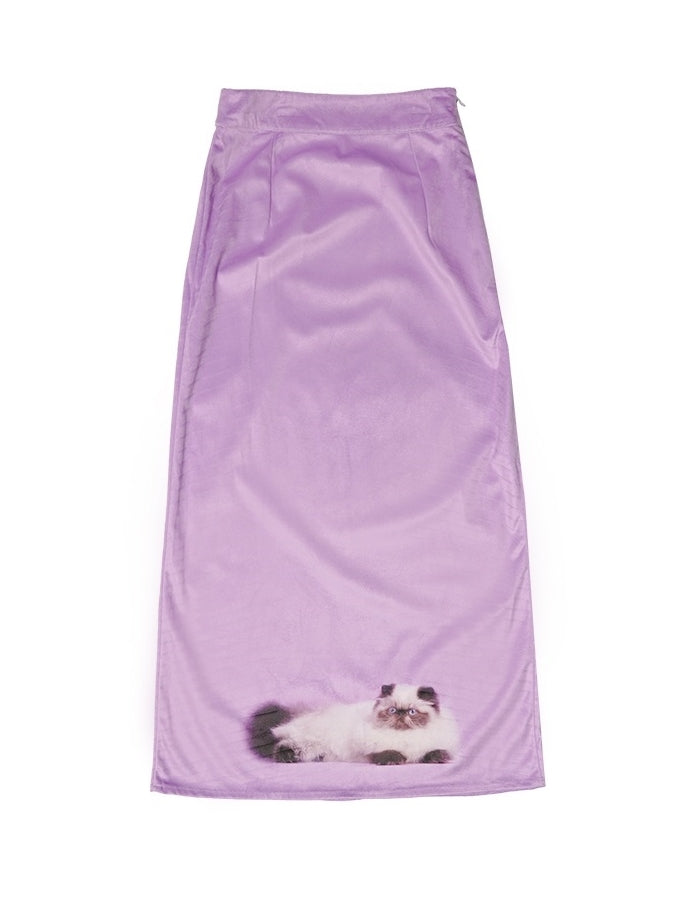 Cat Pencil Slit Unique Retro Long Skirt
