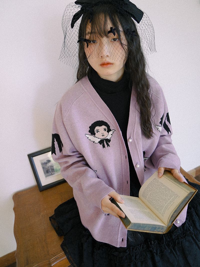 Face Knit V-neck Nichi Cardigan