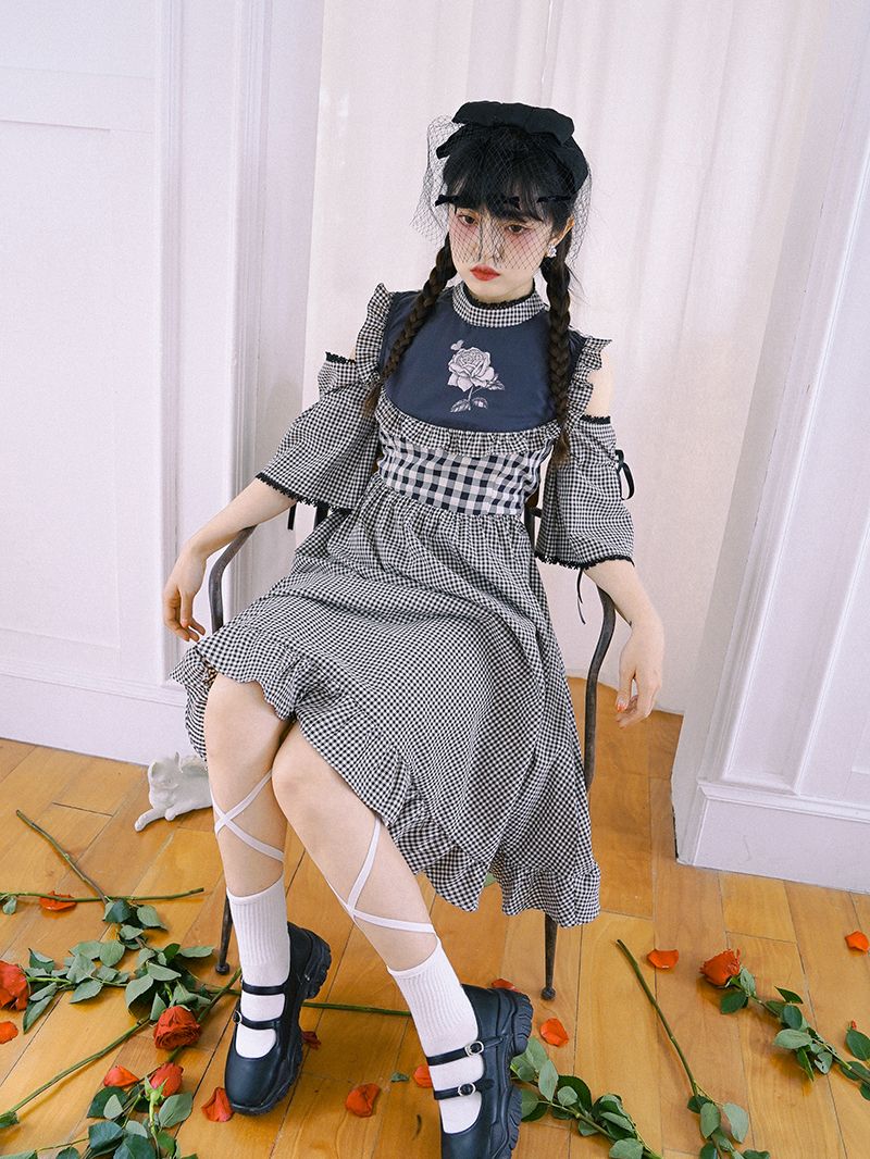 Checked Firly Frill Cute One-piece