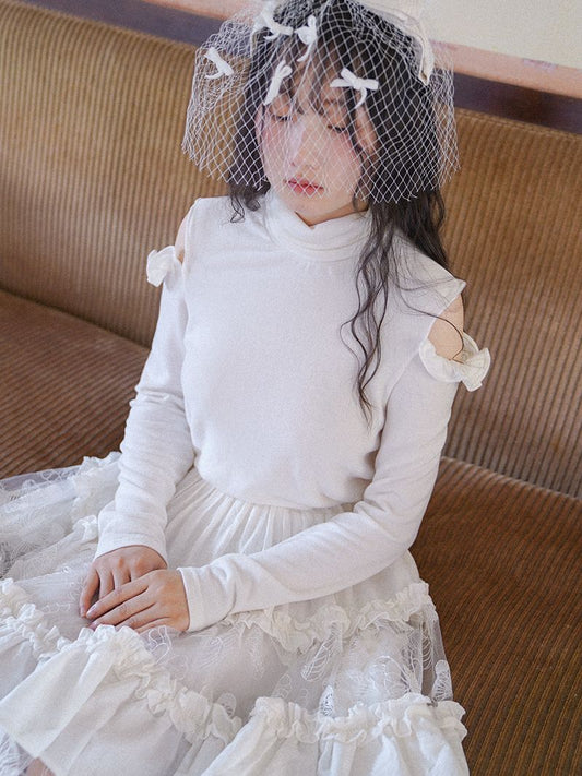 Shoulder-cut Frill High-neck Cutsew