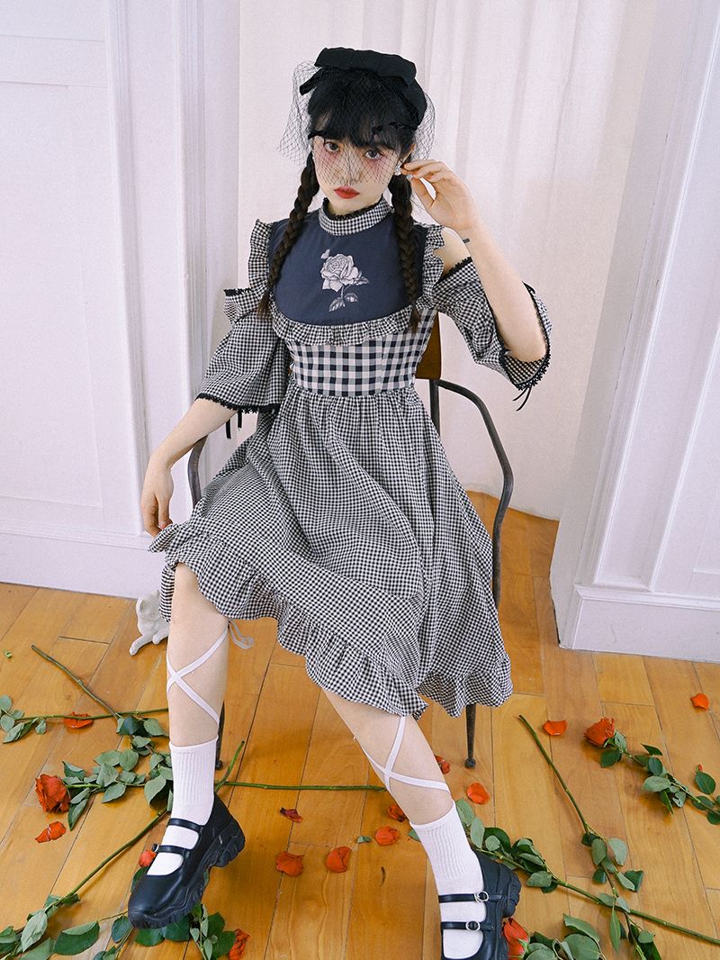 Checked Firly Frill Cute One-piece