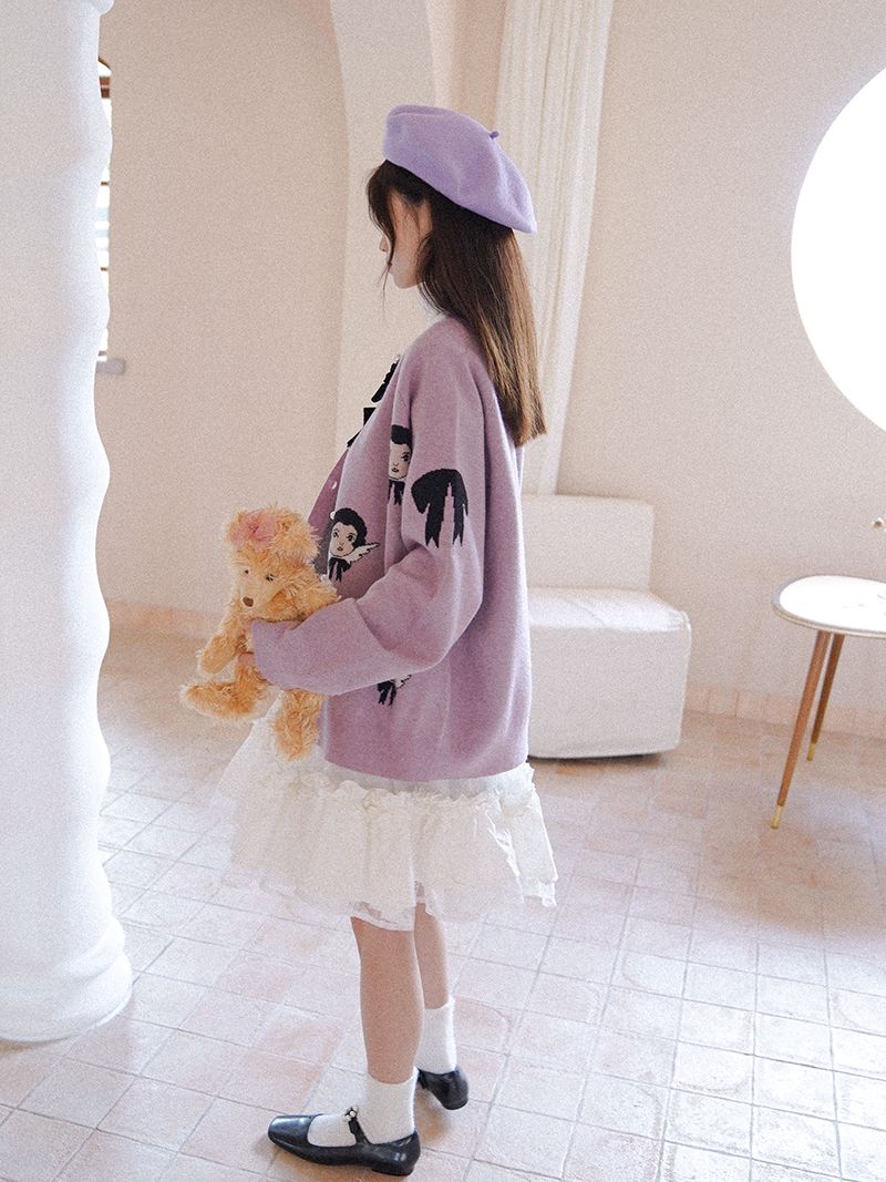 Face Knit V-neck Nichi Cardigan