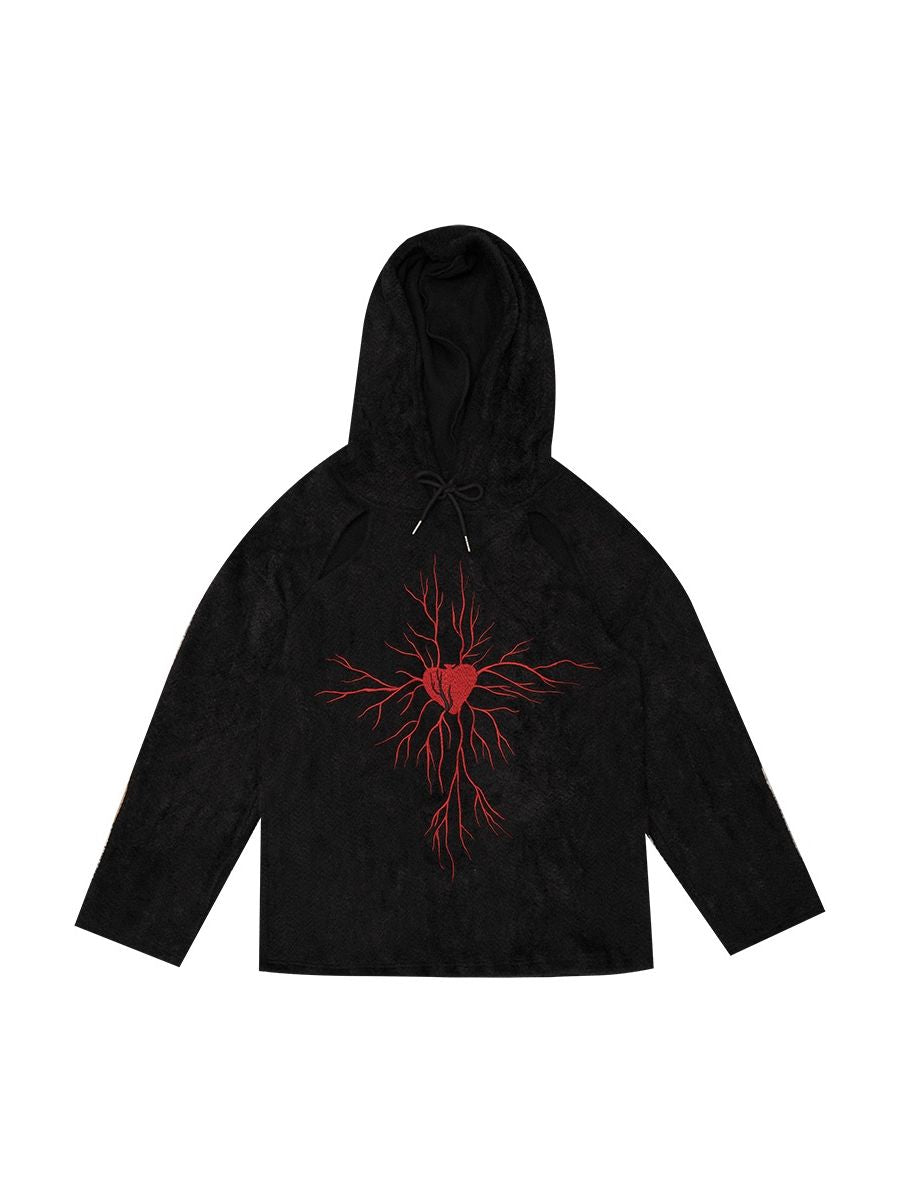 Knit Hoodie Embroidery Gothic Parka