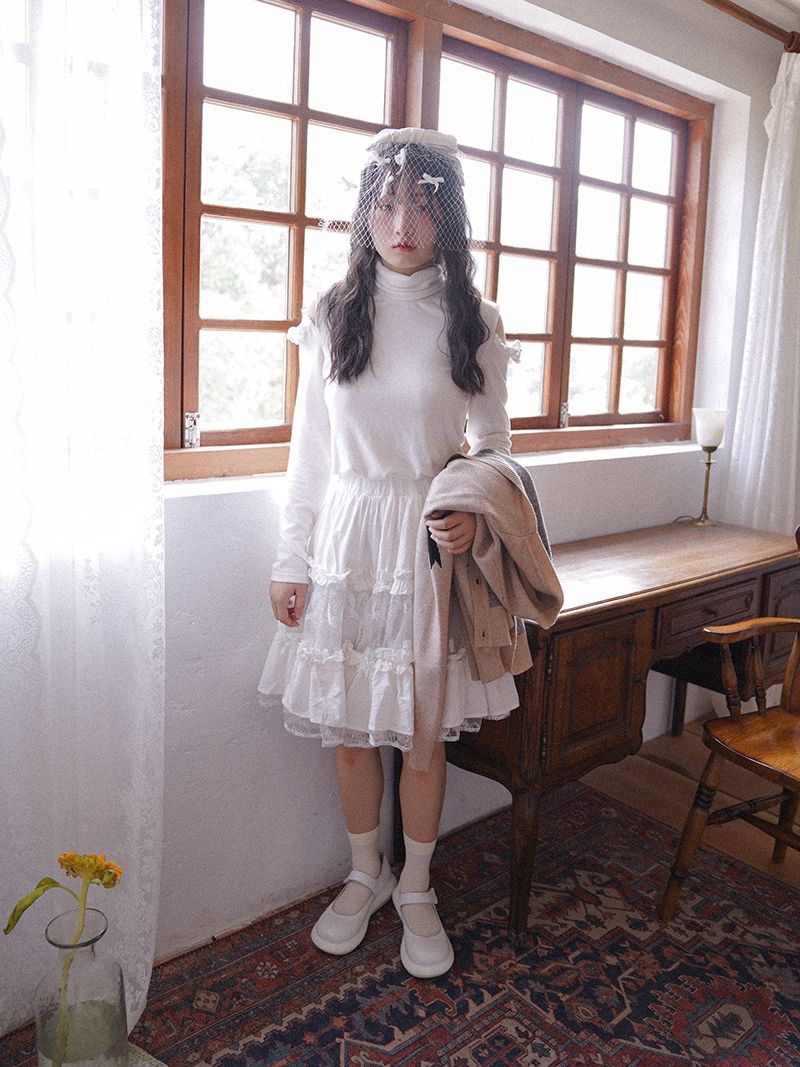 Shoulder-cut Frill High-neck Cutsew