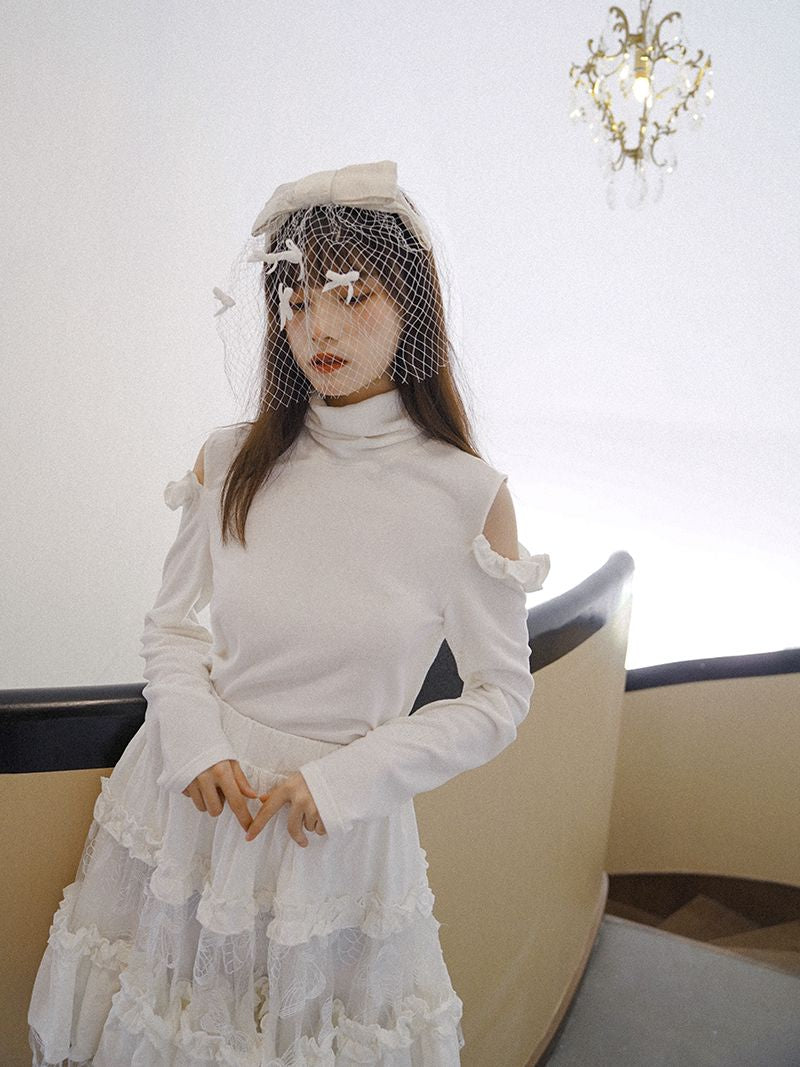 Shoulder-cut Frill High-neck Cutsew