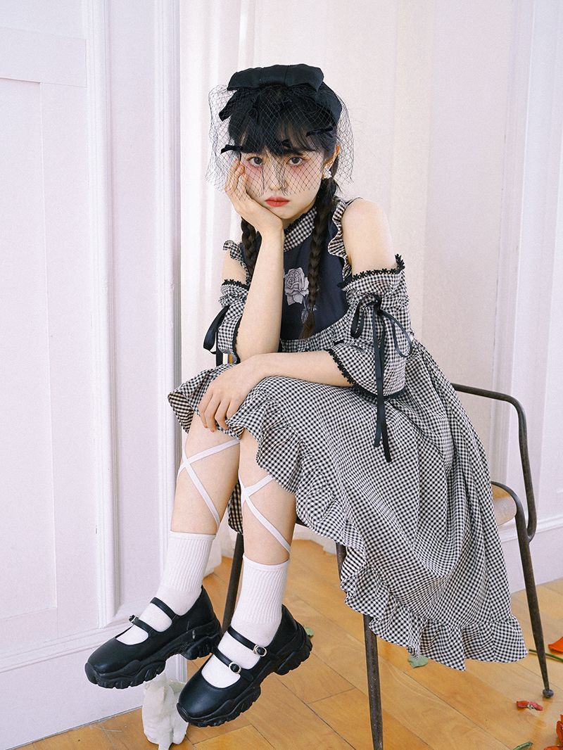 Checked Firly Frill Cute One-piece