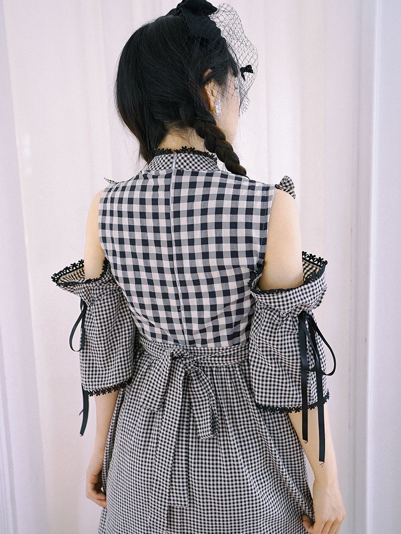 Checked Firly Frill Cute One-piece