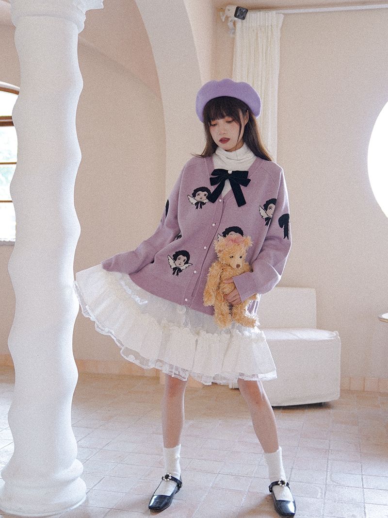 Face Knit V-neck Nichi Cardigan