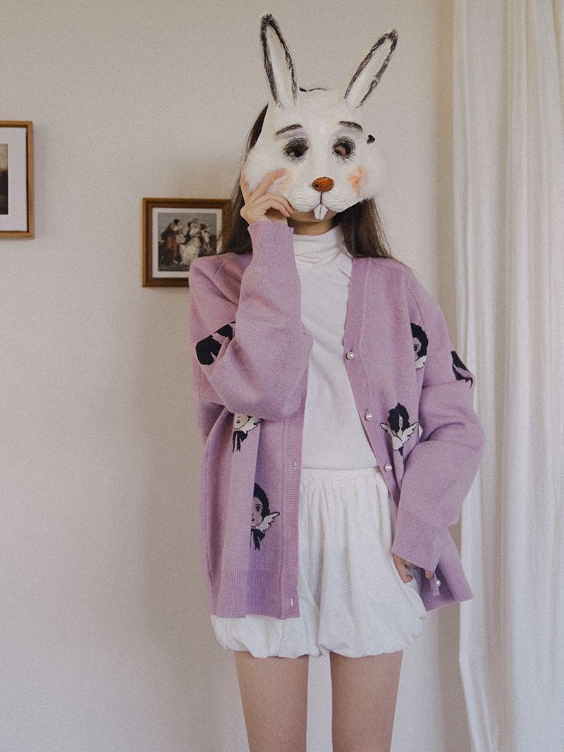 Face Knit V-neck Nichi Cardigan