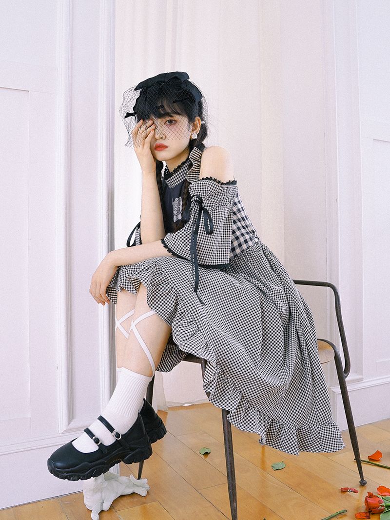 Checked Firly Frill Cute One-piece