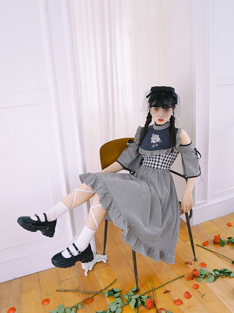 Checked Firly Frill Cute One-piece