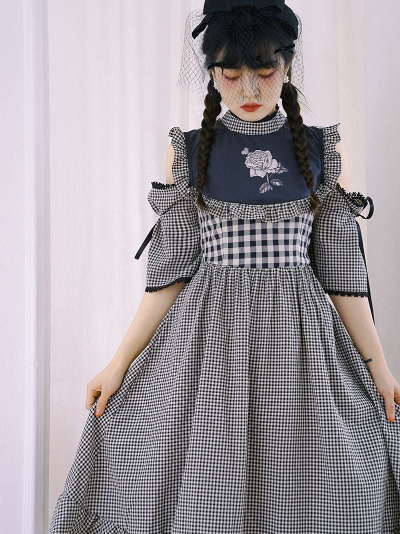 Checked Firly Frill Cute One-piece