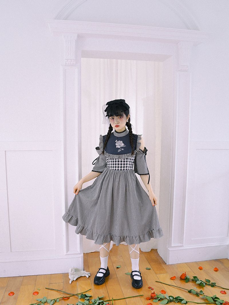 Checked Firly Frill Cute One-piece