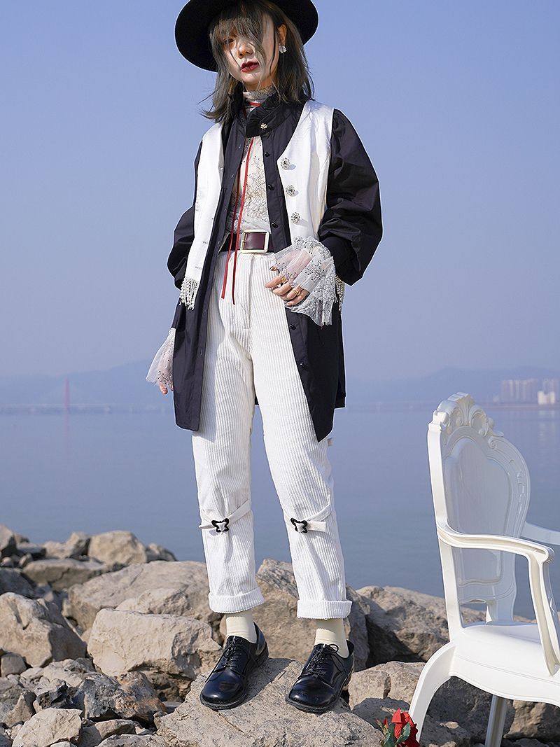 Corduroy Roll-up Belt Pants