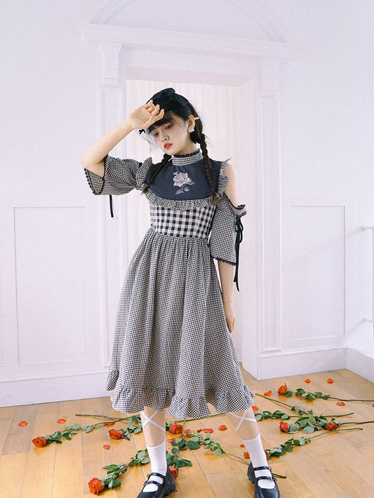 Checked Firly Frill Cute One-piece