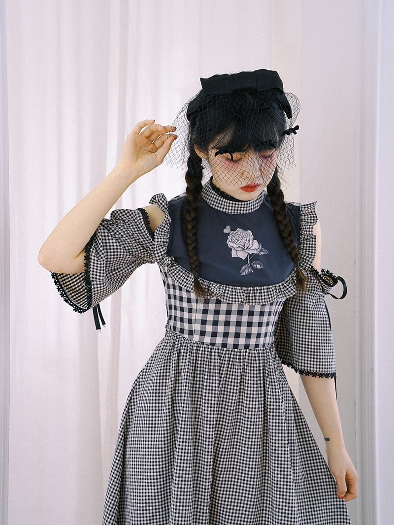 Checked Firly Frill Cute One-piece