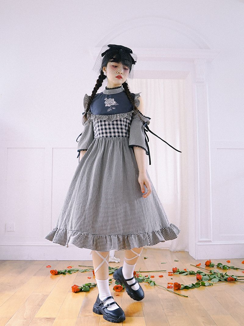 Checked Firly Frill Cute One-piece