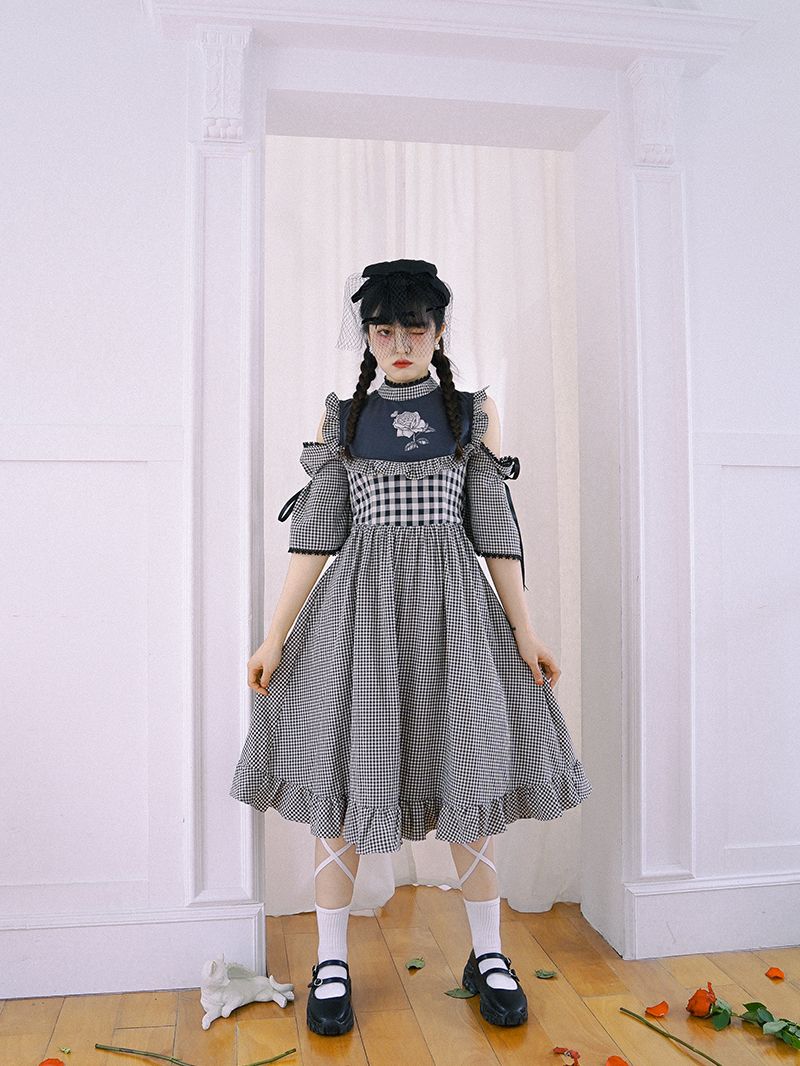 Checked Firly Frill Cute One-piece