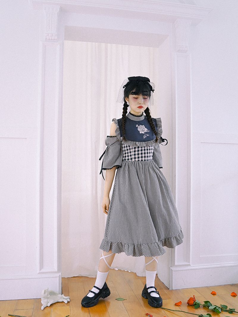 Checked Firly Frill Cute One-piece