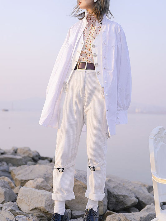 Corduroy Roll-up Belt Pants