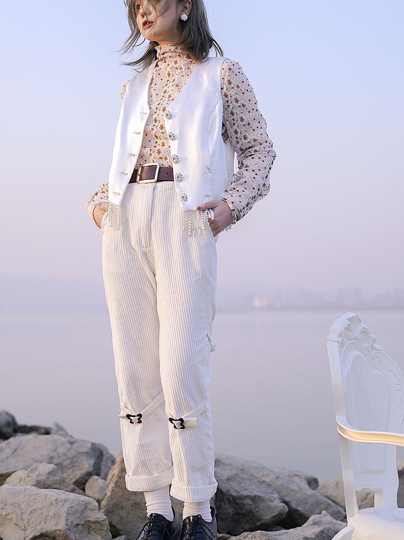 Corduroy Roll-up Belt Pants