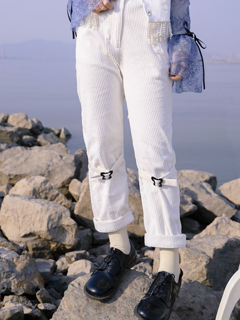 Corduroy Roll-up Belt Pants