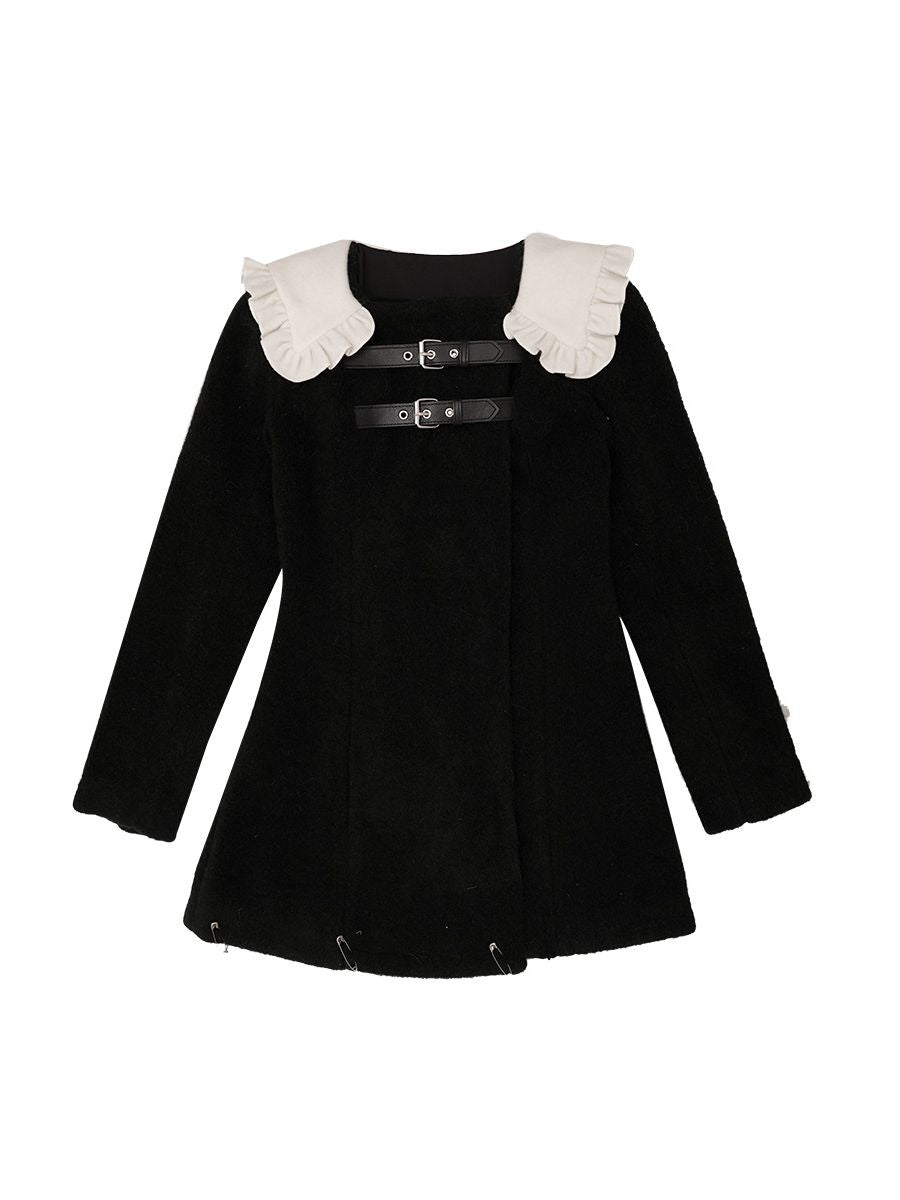 Girly Wool Frill Belt Coat