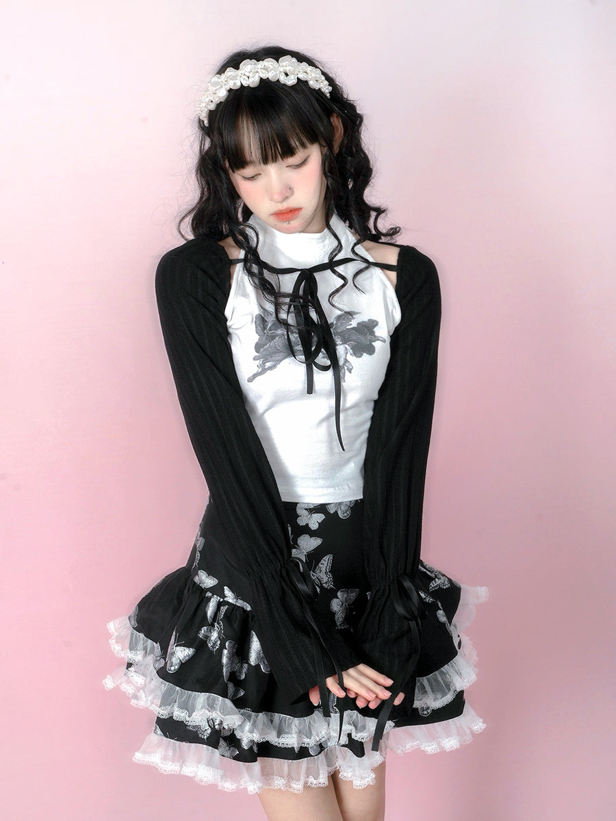 Bow Lace Knitted Sun Protection Short Top