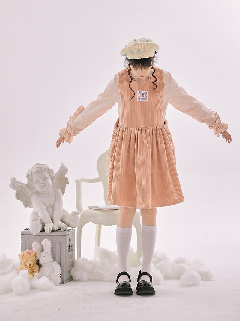 Corduroy Ribbon Fluffy Cute One-piece