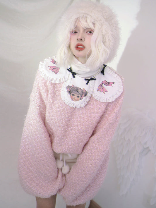 Rudefish Joint Print Puff Sleeve Sweater