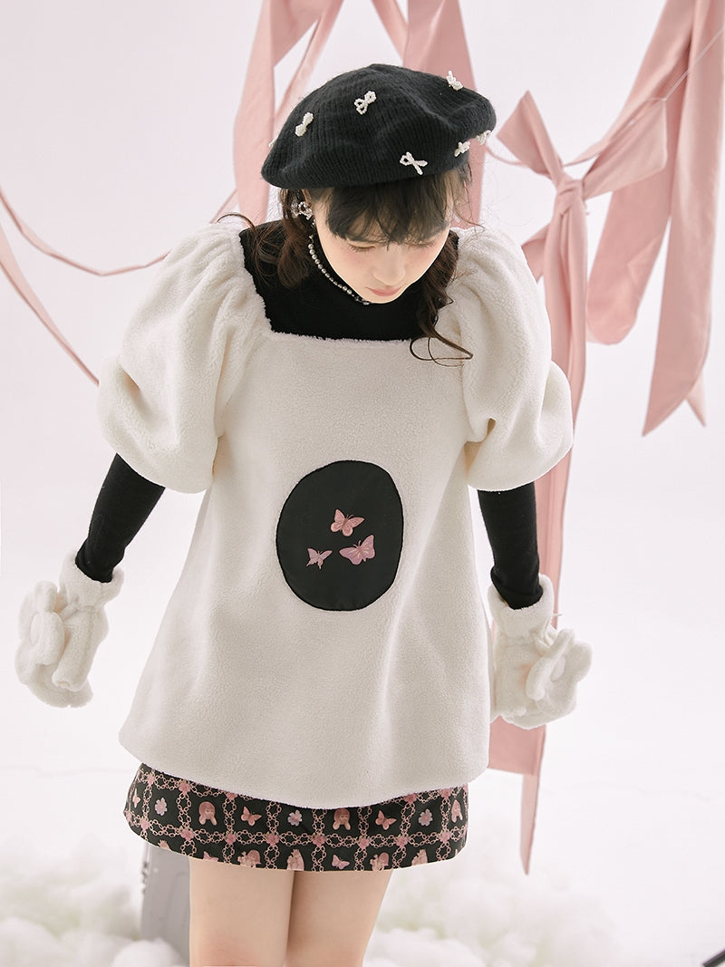 Butterfly Puff-sleeves Retro Knit