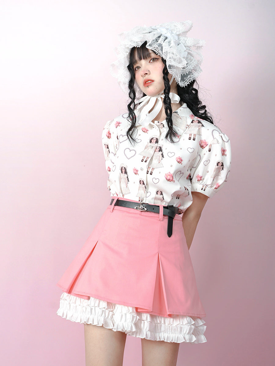 Pleated Lace Contrast Color Skirt