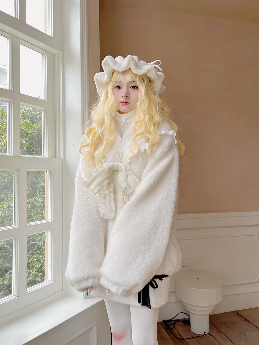 Gothic Lolita Rabbit-ear Ribbon Frill Boa Parka