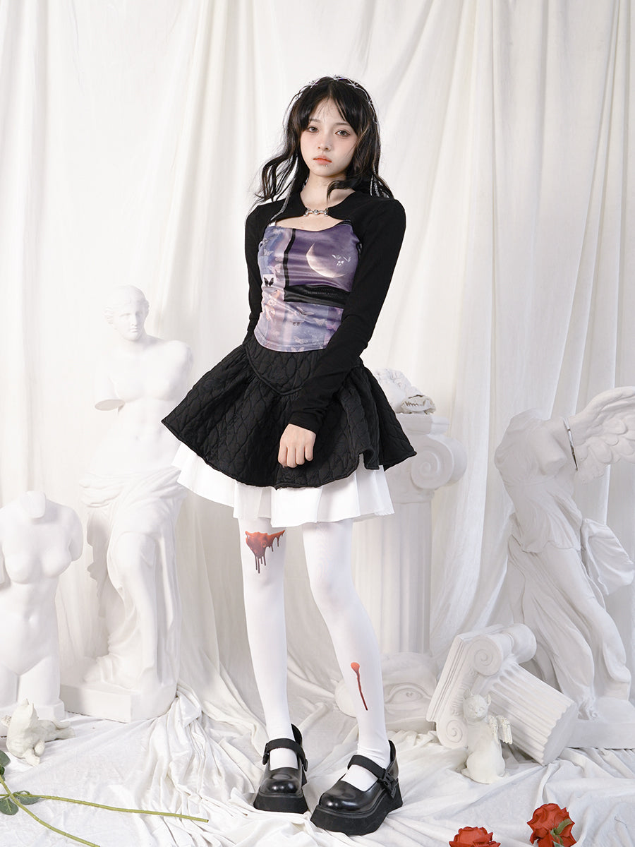 Quilting Embroidery Layered Lolita Gothic Short Skirt