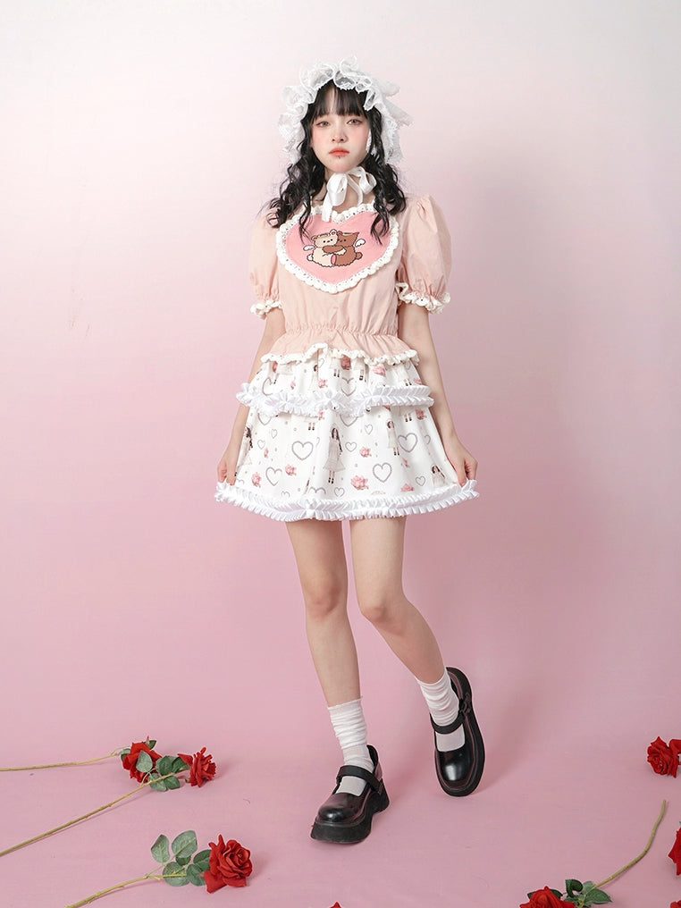 Antique Doll Rose Pearl Print Puffy Skirt