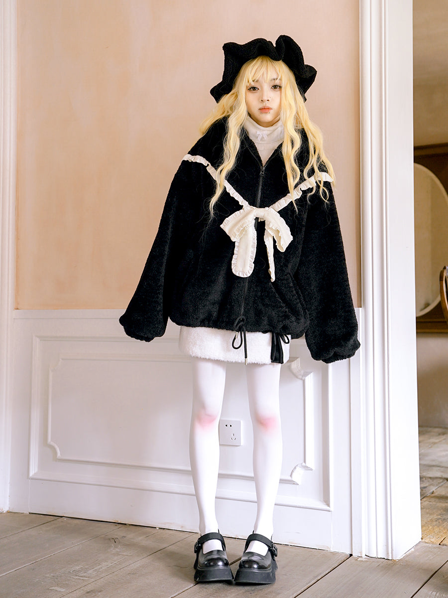 Gothic Lolita Rabbit-ear Ribbon Frill Boa Parka