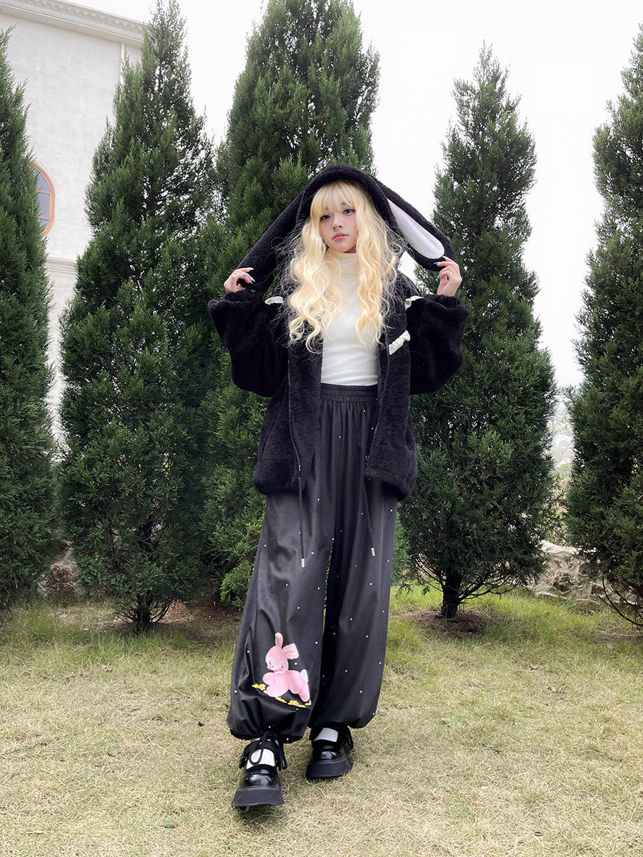 Gothic Lolita Rabbit-ear Ribbon Frill Boa Parka